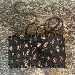 Black Floral Bikini Top